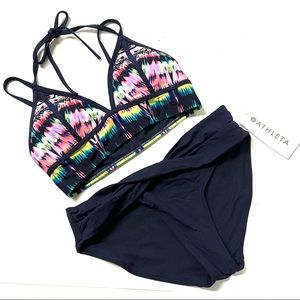 NWT Athleta Boho Bright Bralette Bikini Top with Twist Bottom